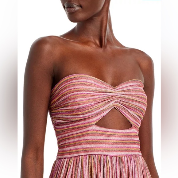 AQUA Metallic Stripe Cutout Gown Rainbow Long Formal Dress Homecoming Prom EUC L - Picture 2 of 9